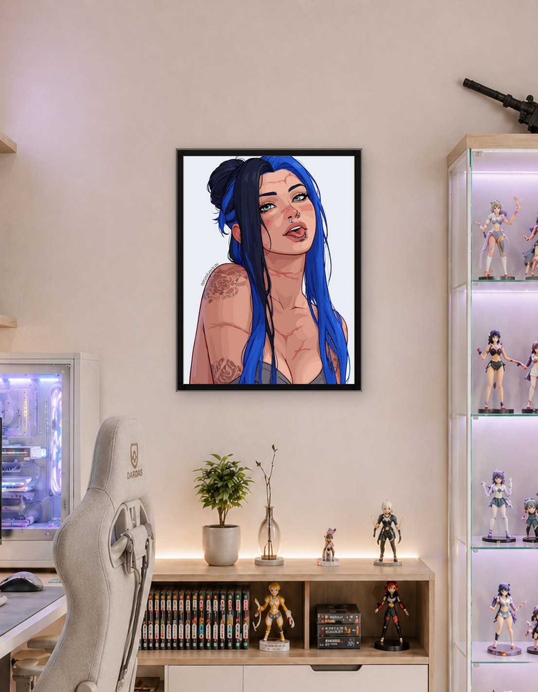 Illustration of a woman with blue hair