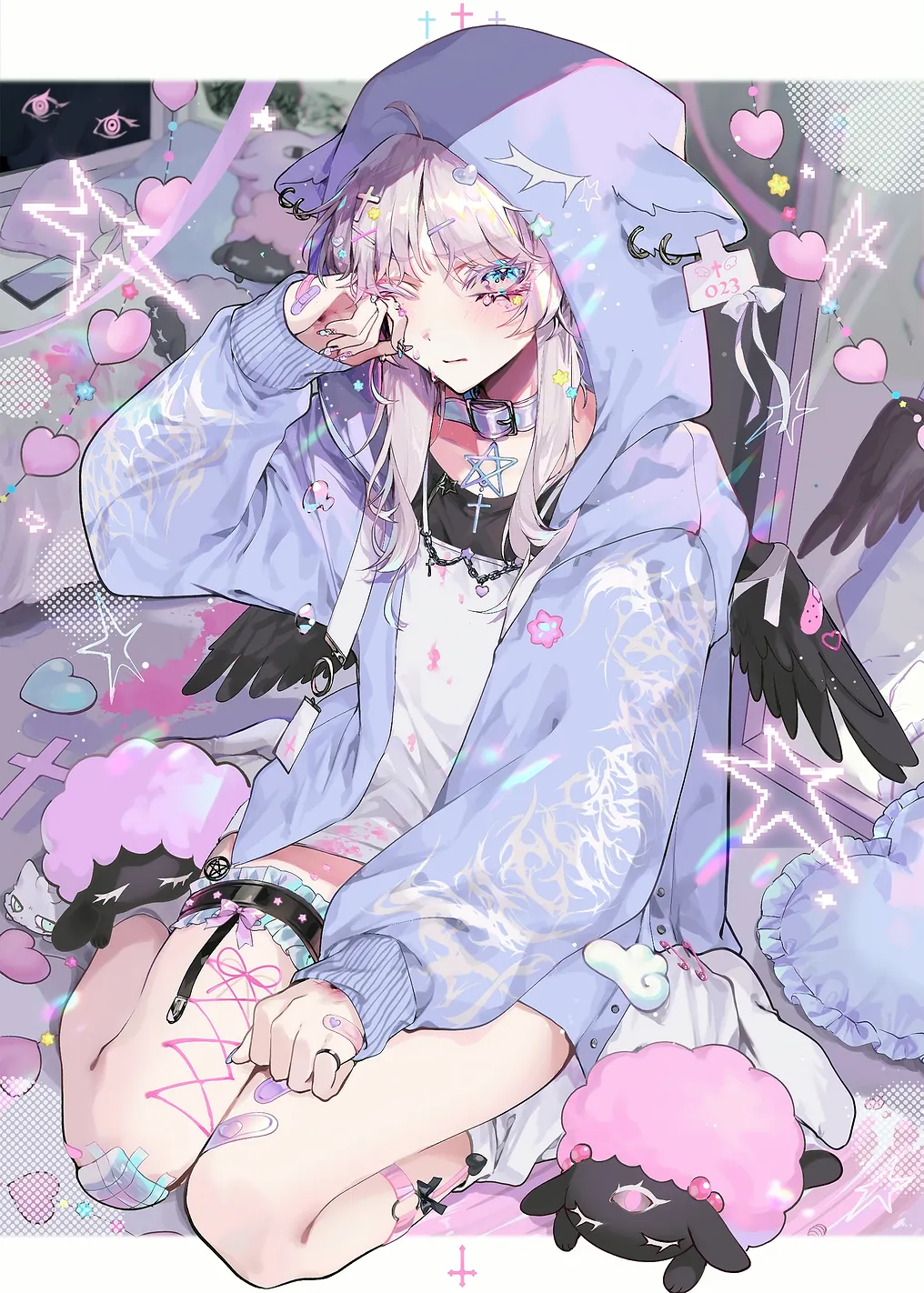 Pastel Goth Anime Girl Illustration