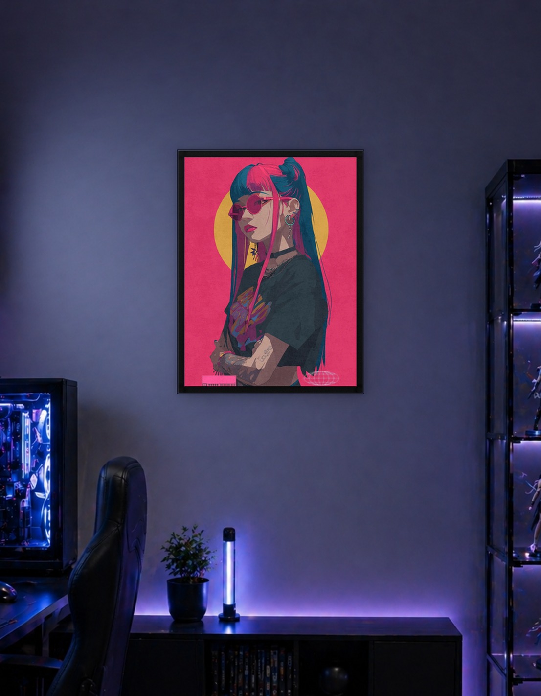 Pink and Blue Haired Woman Illustration