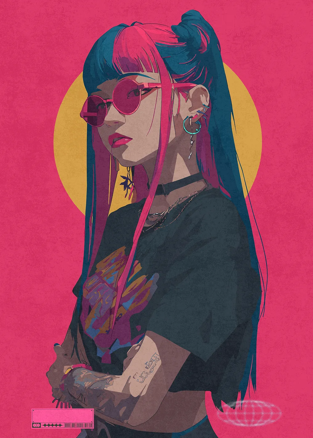 Pink and Blue Haired Woman Illustration