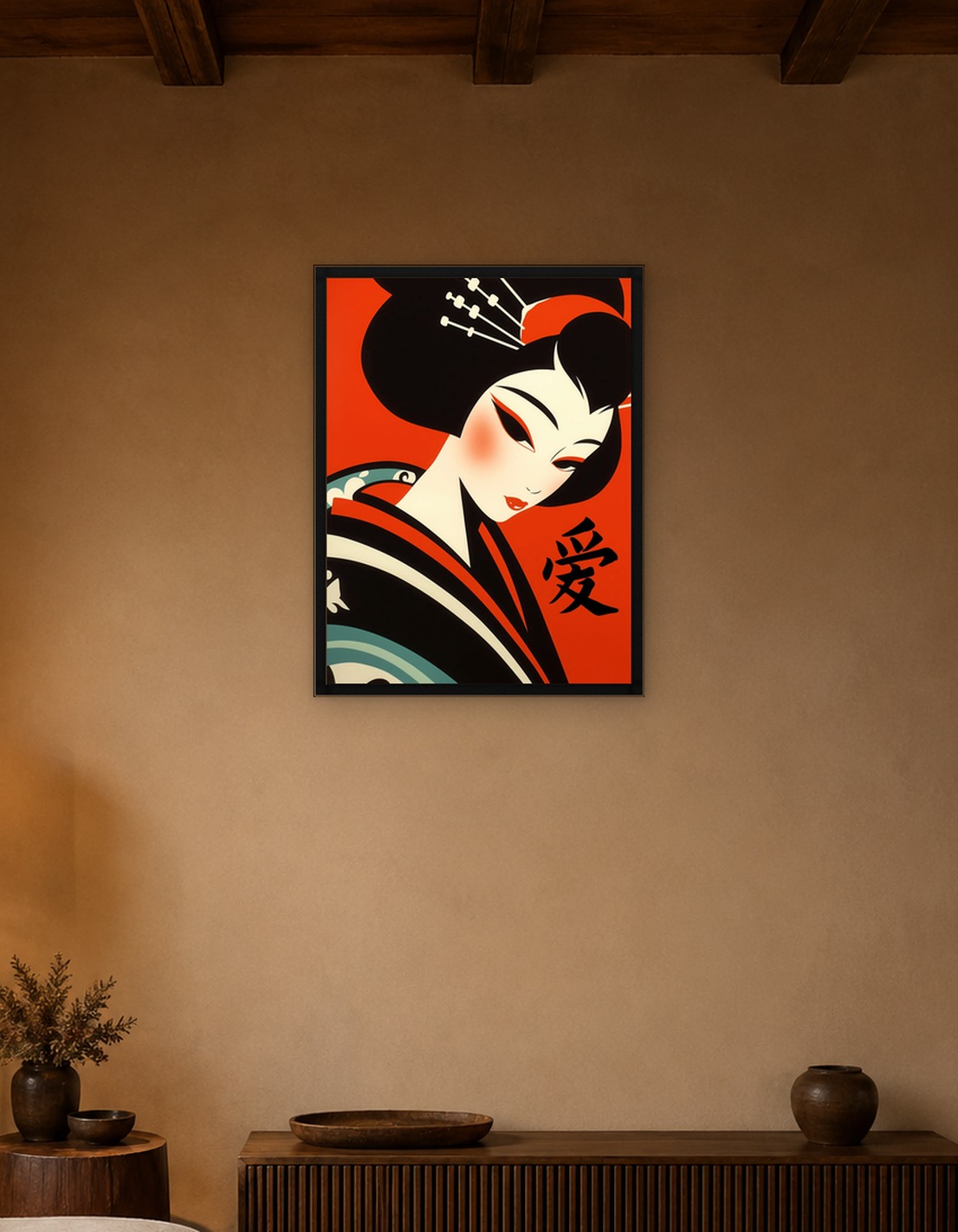 Geisha Art with Japanese Love Character
