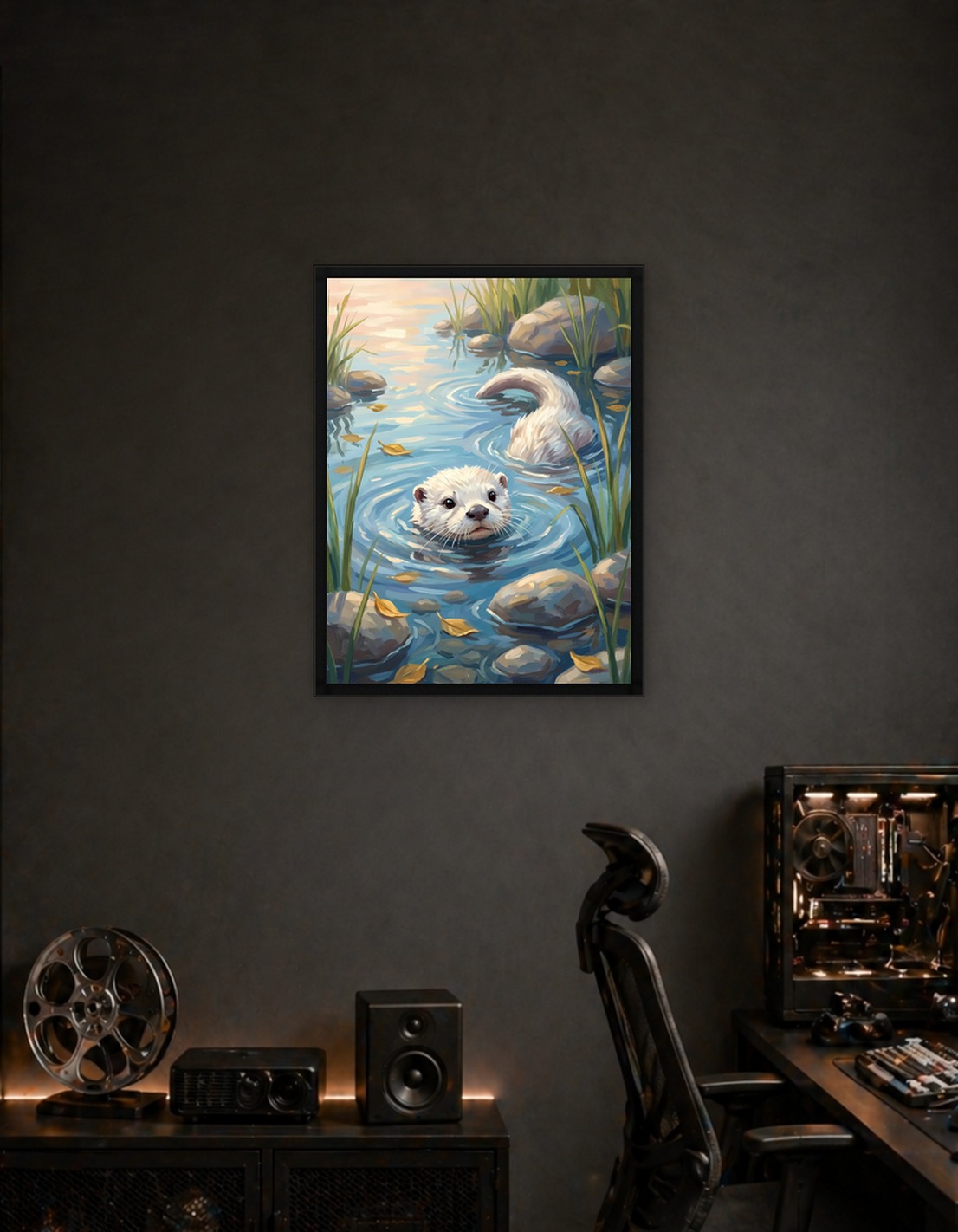 Otters Swimming in a Pond Painting