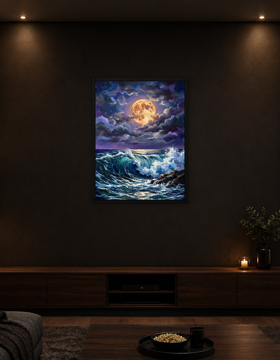 Moonlit Ocean Wave Painting