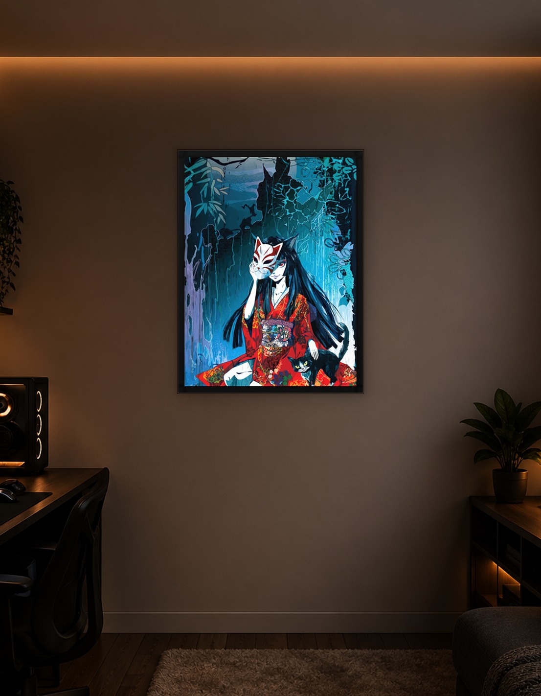Kitsune Masked Woman with Cat