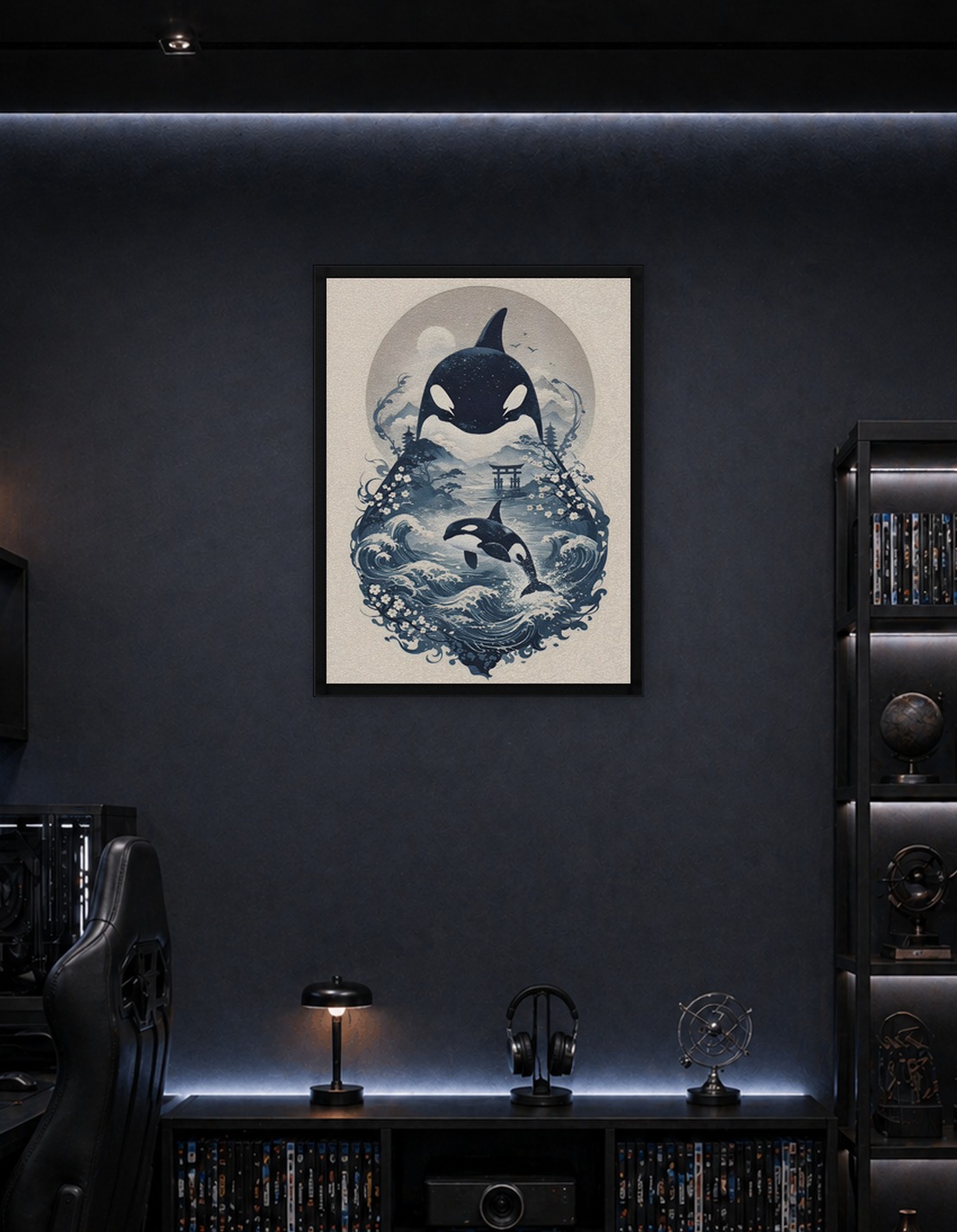Orcas in Japanese Landscape