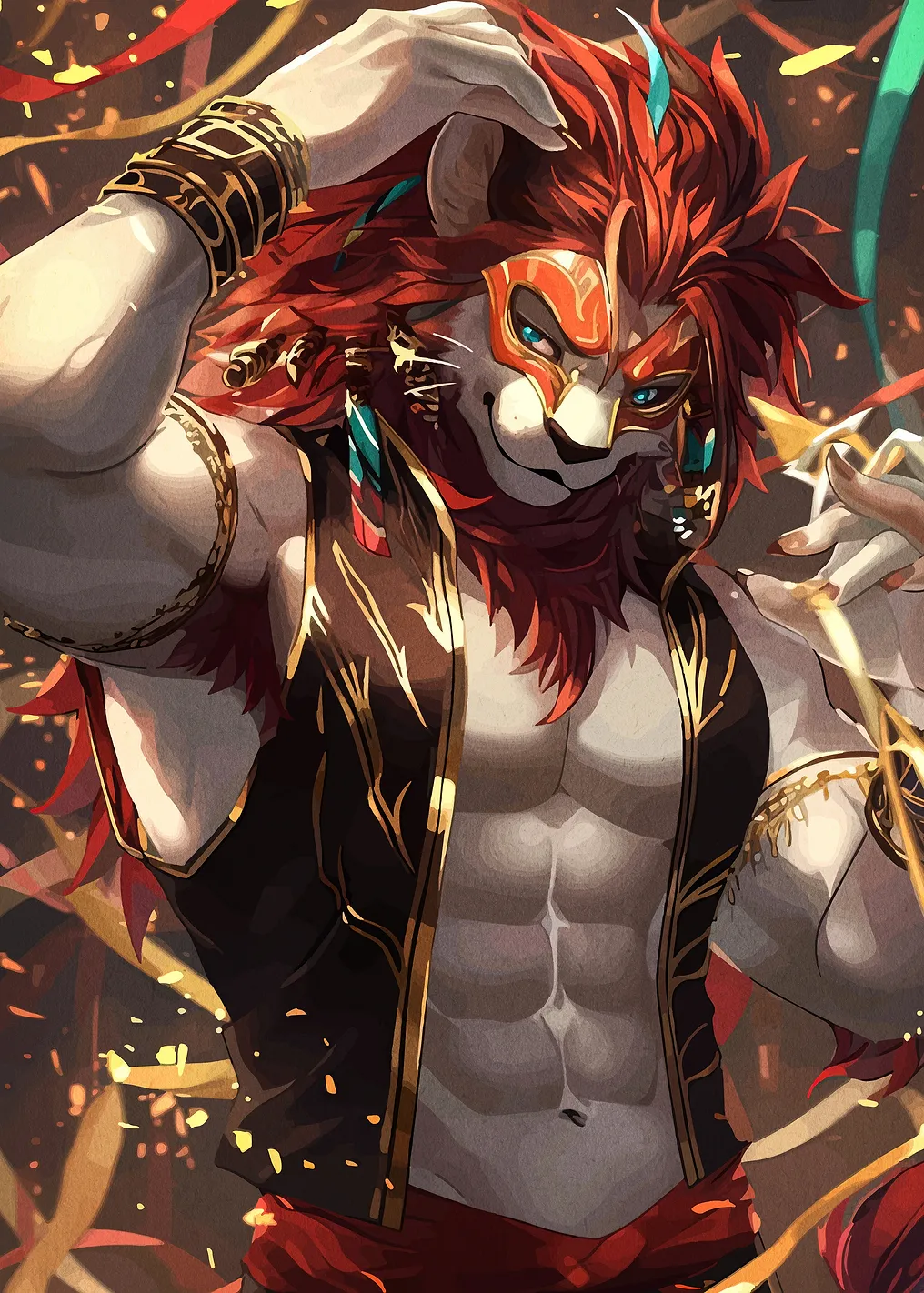 Lion Anthro with Mask and Confetti