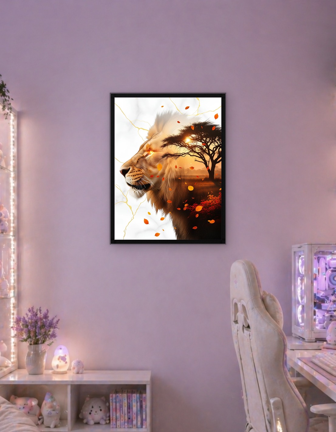 Lion with African Sunset Overlay