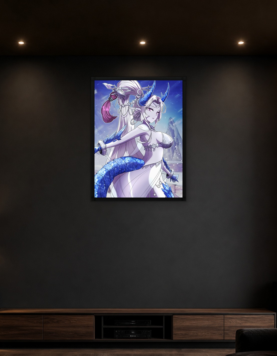 Icy Horned Woman in White Dress
