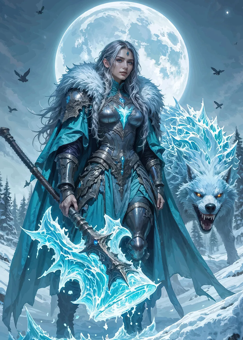 Ice Warrior with Wolf Companion