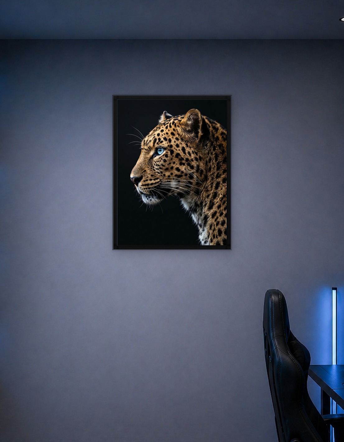 Leopard with striking blue eyes