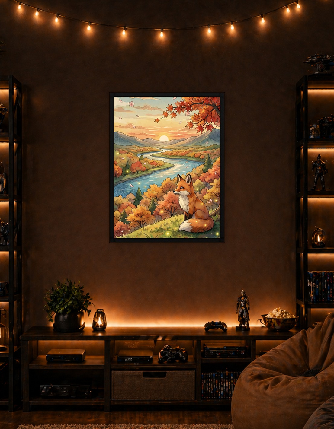 Fox in Autumn Landscape Illustration