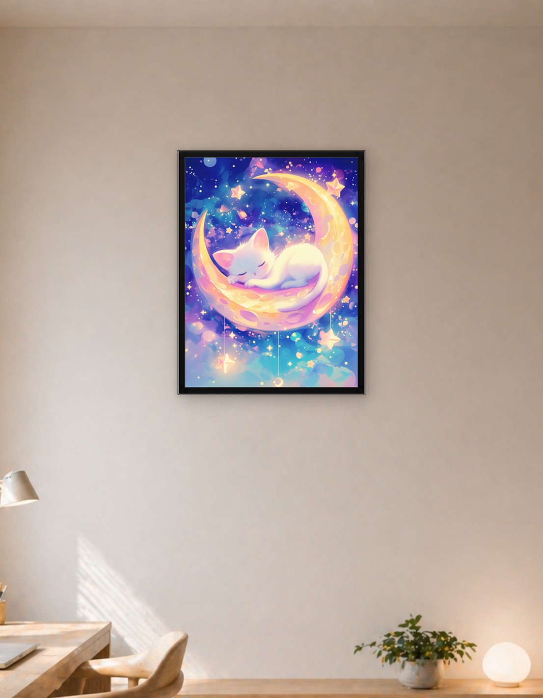 Moon And Sun: dreaming cat Sun on the moon
