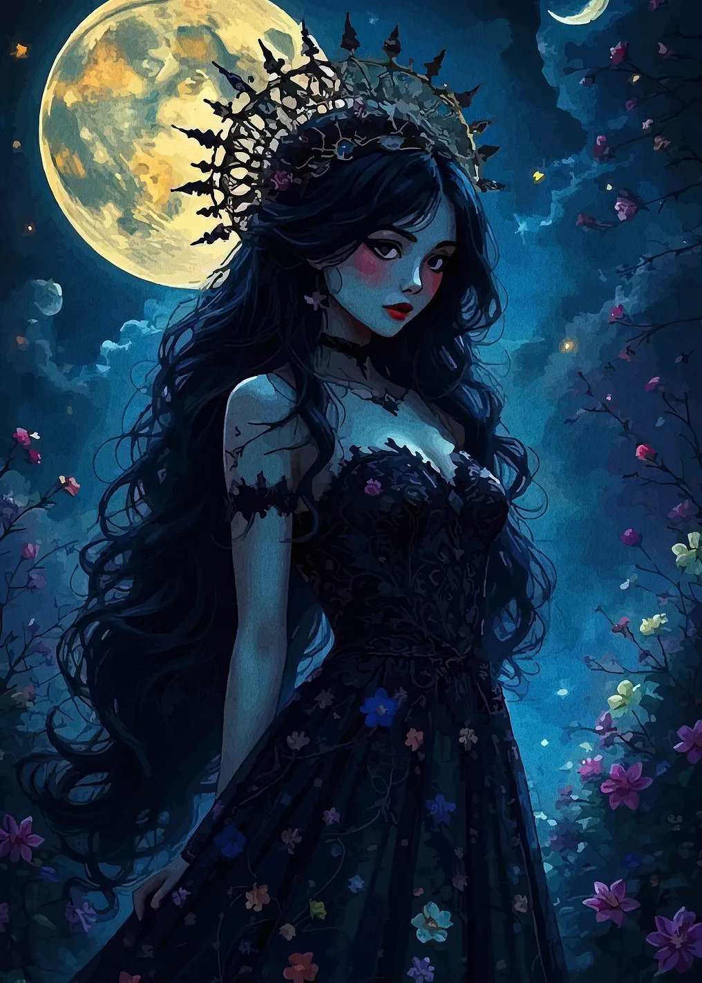 Moonlit Maiden with Floral Dress
