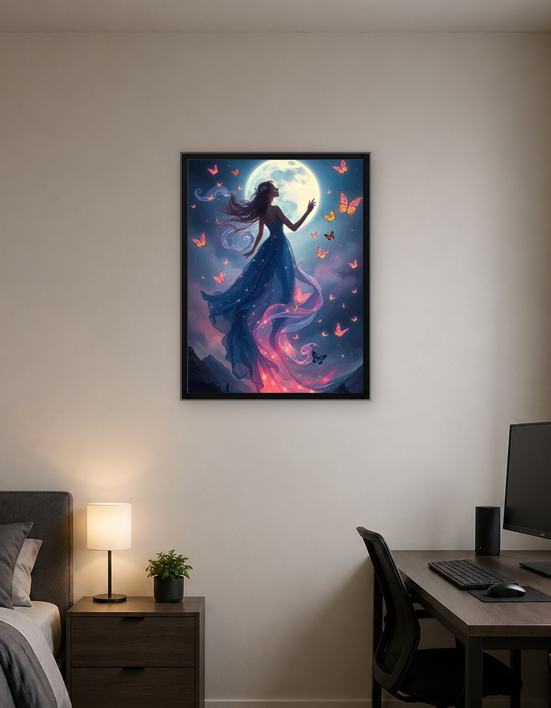 Moonlit Woman with Butterflies
