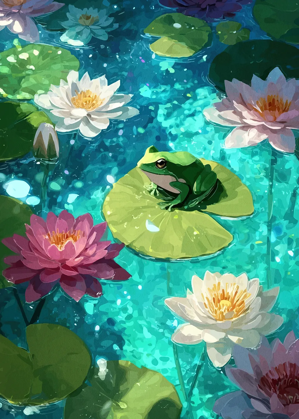 Frog on Lily Pad Pond
