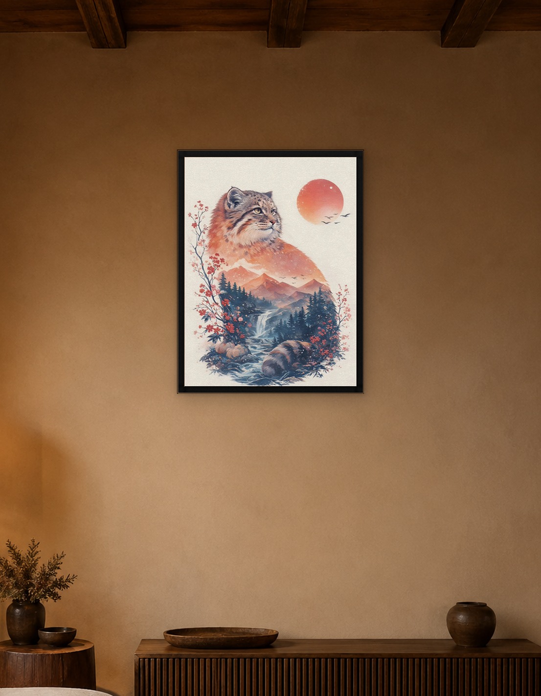 Manul Cat Landscape Double Exposure