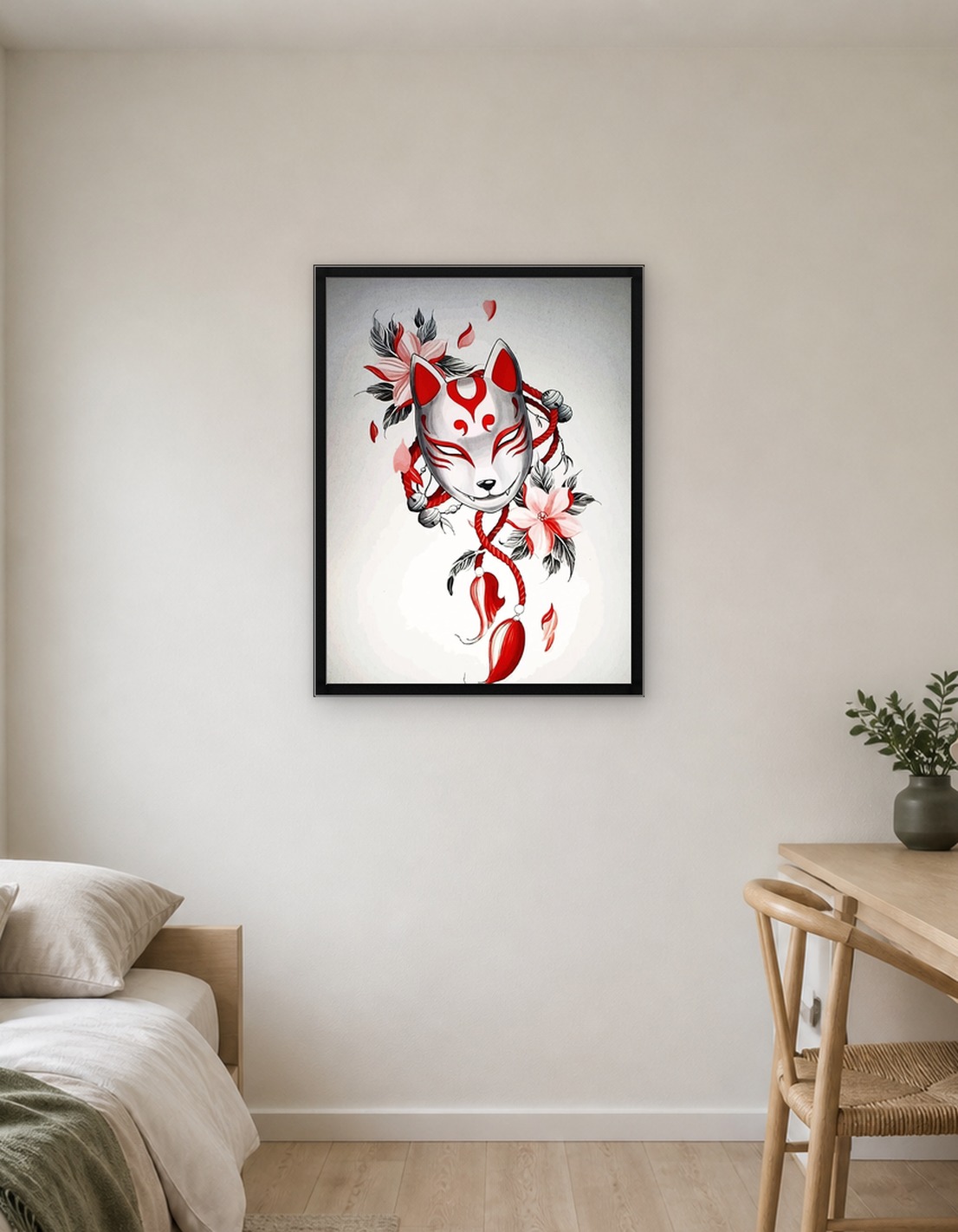Kitsune Mask with Flowers and Tassels