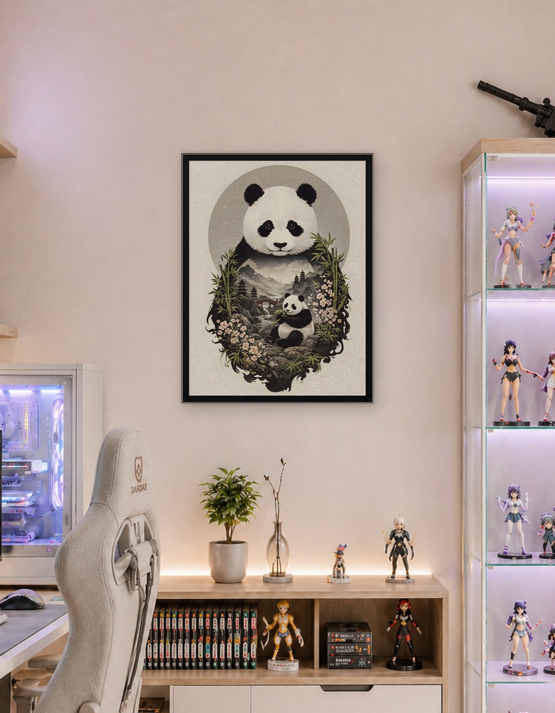 Mother and Baby Panda in Bamboo Forest