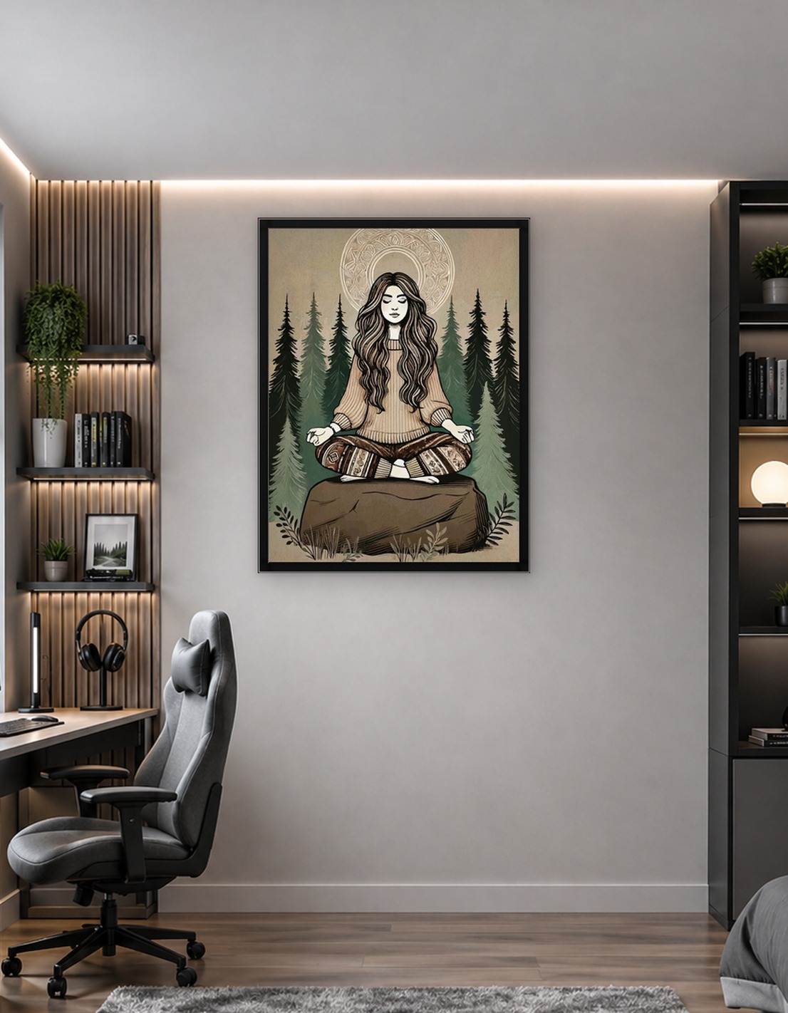 Meditating Woman in Forest Illustration