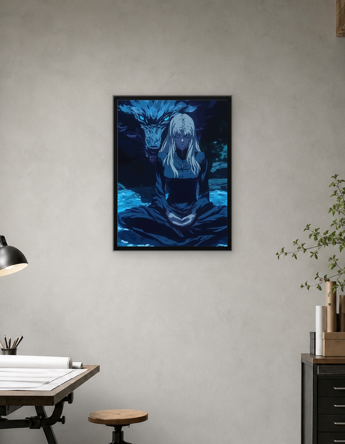 Meditating Woman and Wolf Spirit