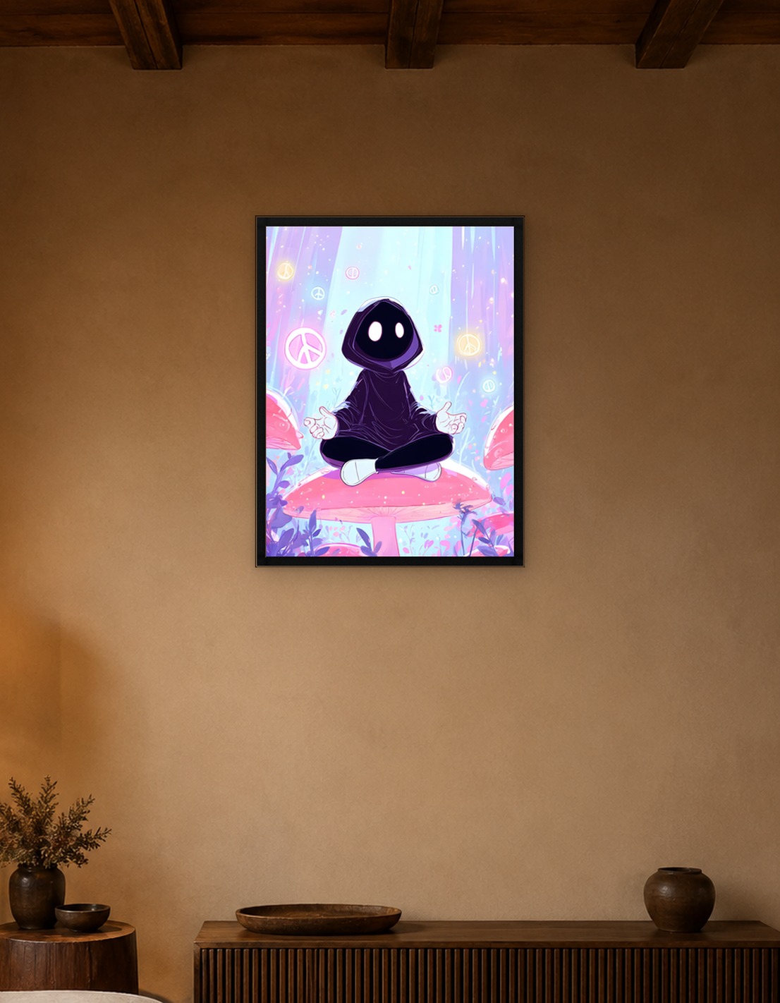 Meditating Figure on Mushroom in Dreamscape
