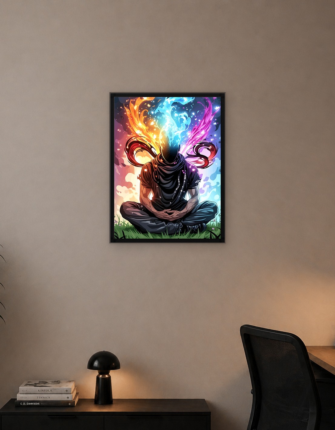 Meditating Figure with Fiery Aura