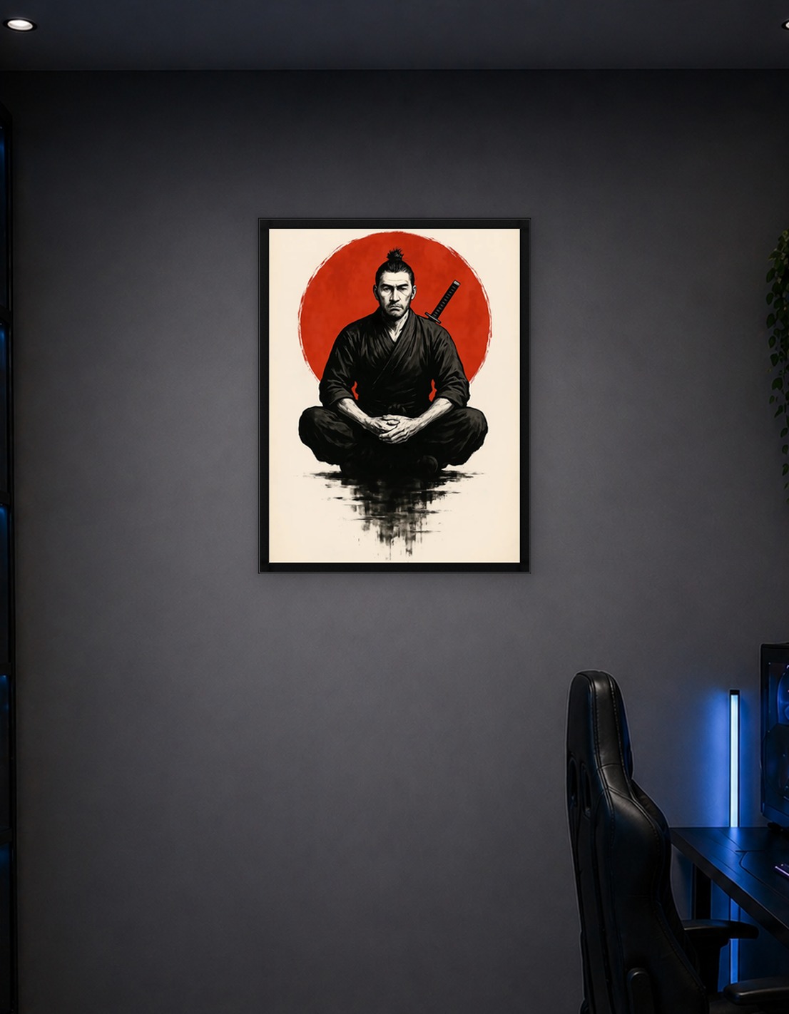 Meditating Samurai with Red Sun