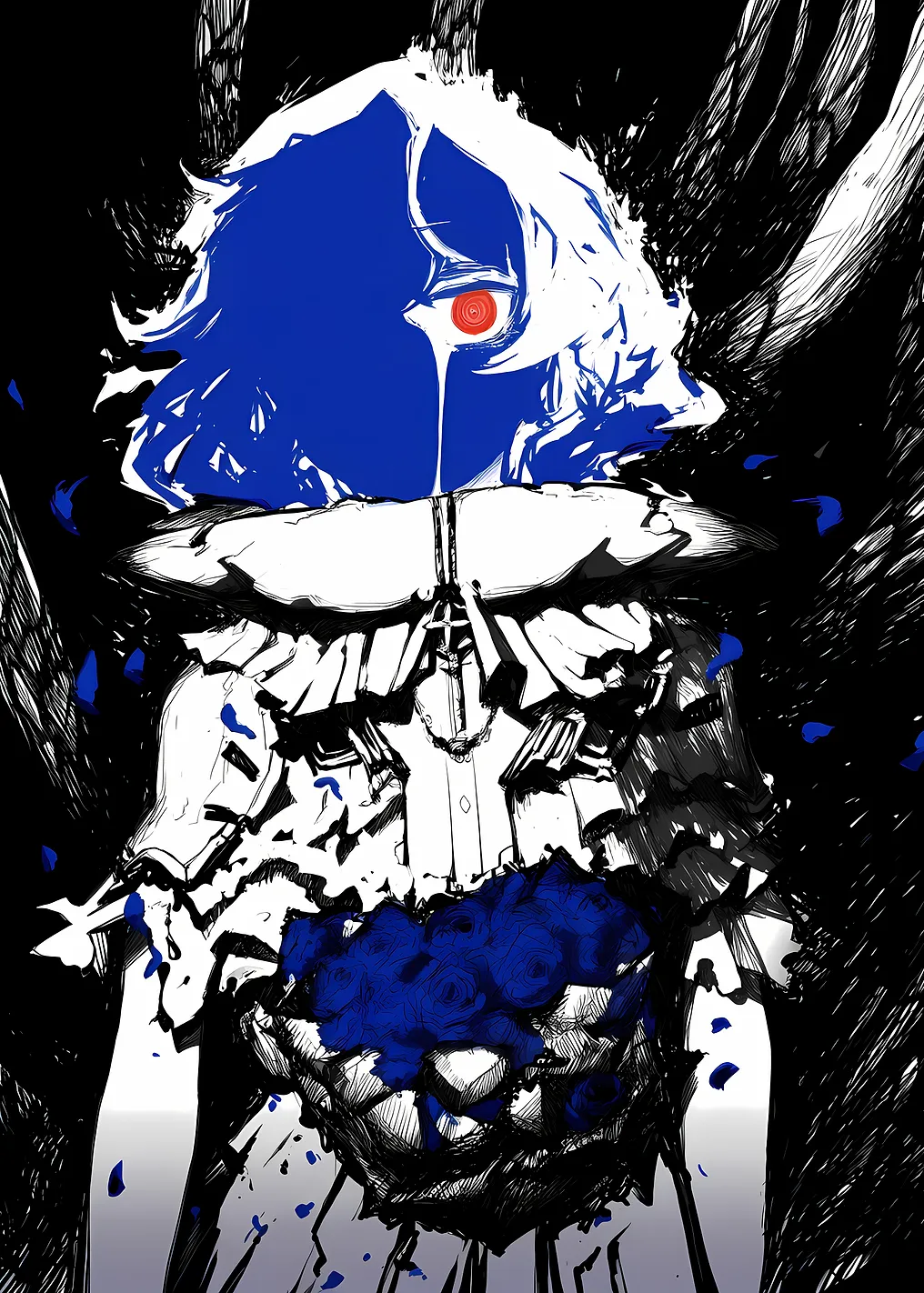 Melancholy Figure with Blue Roses