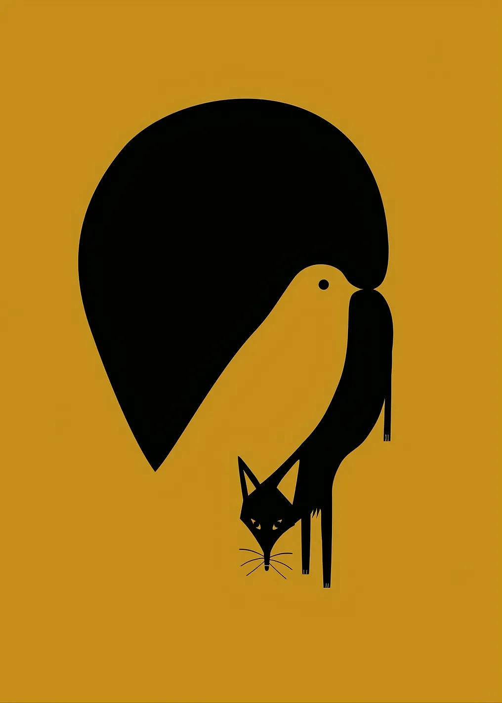 Minimalist Fox and Bird Illustration