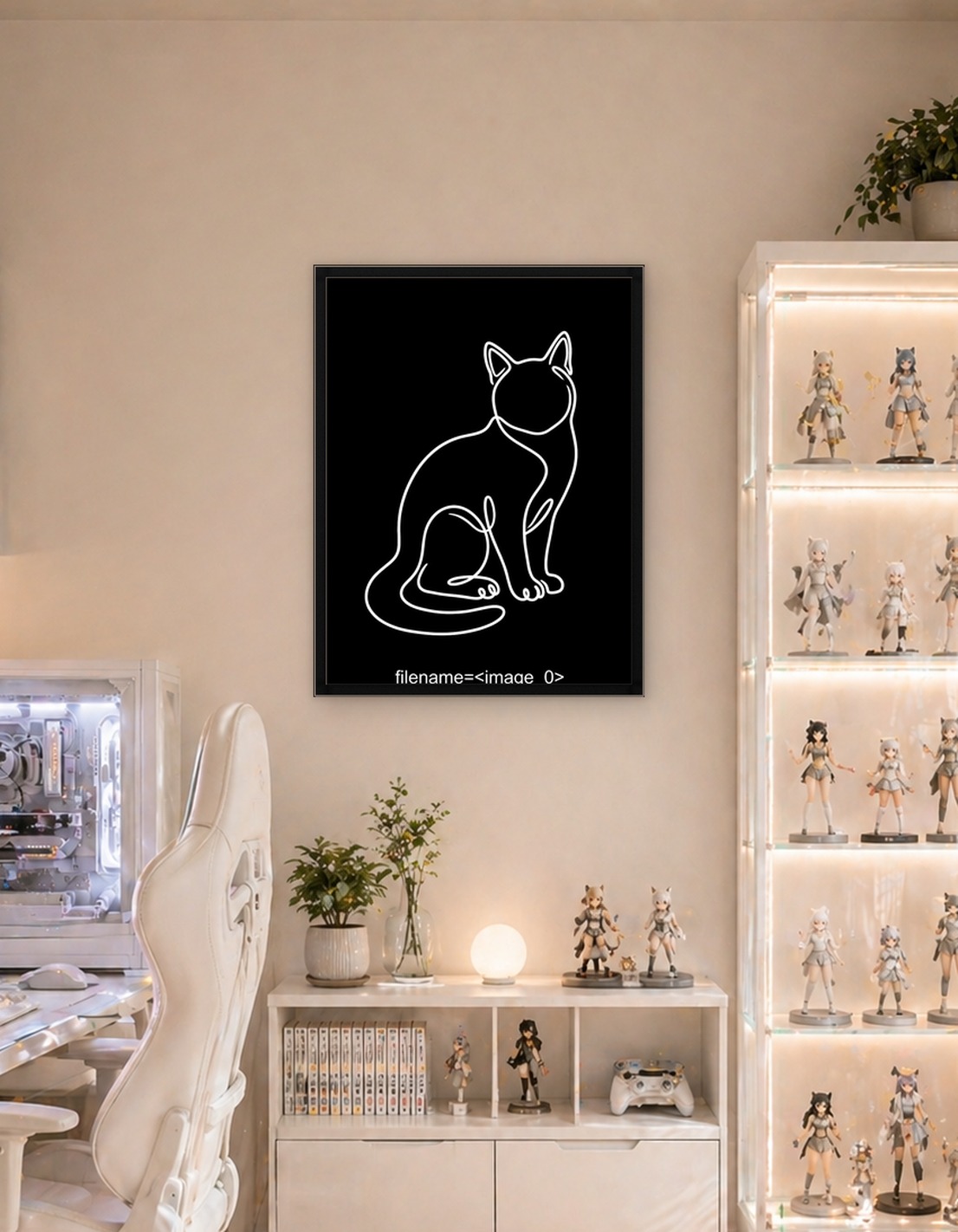 Minimalist Cat Line Art on Black