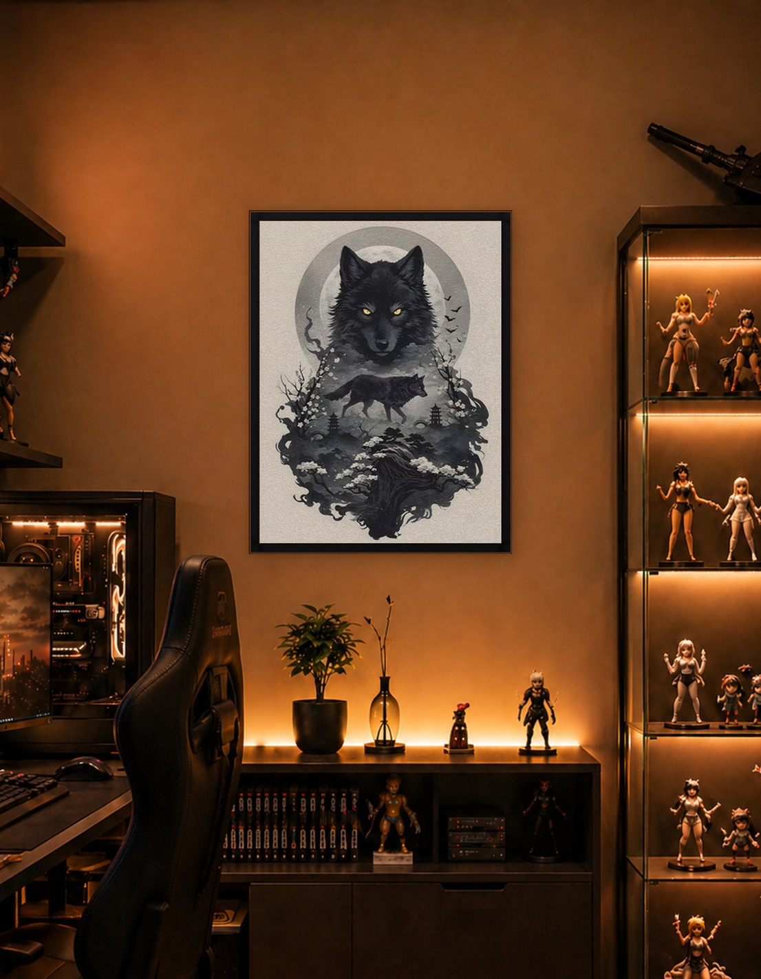 Mystical Wolf and Japanese Landscape