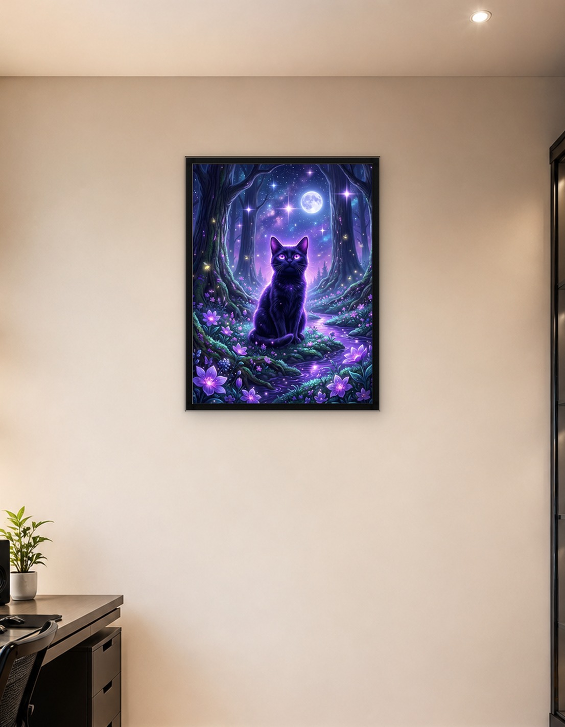 Mystical Black Cat in Enchanted Forest
