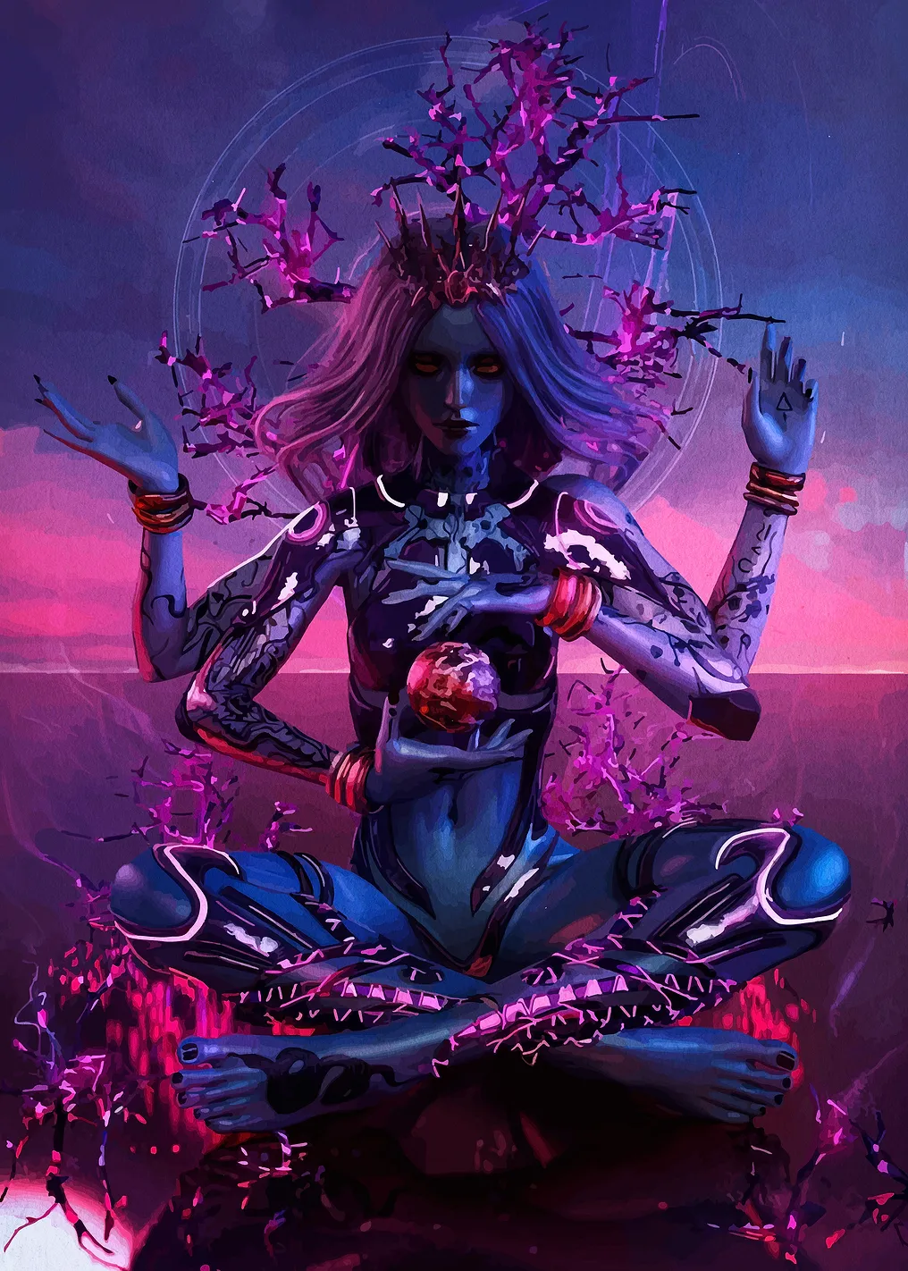 Mystic Blue Being in Lotus Position