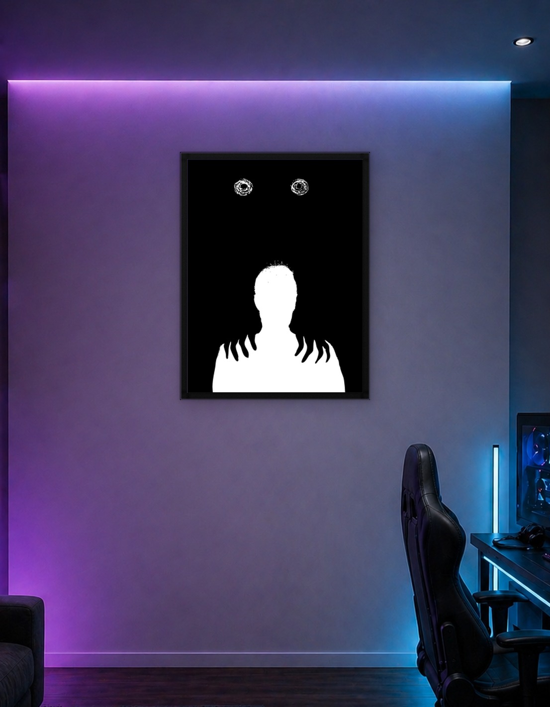 Monochrome Figure with Eyes Above