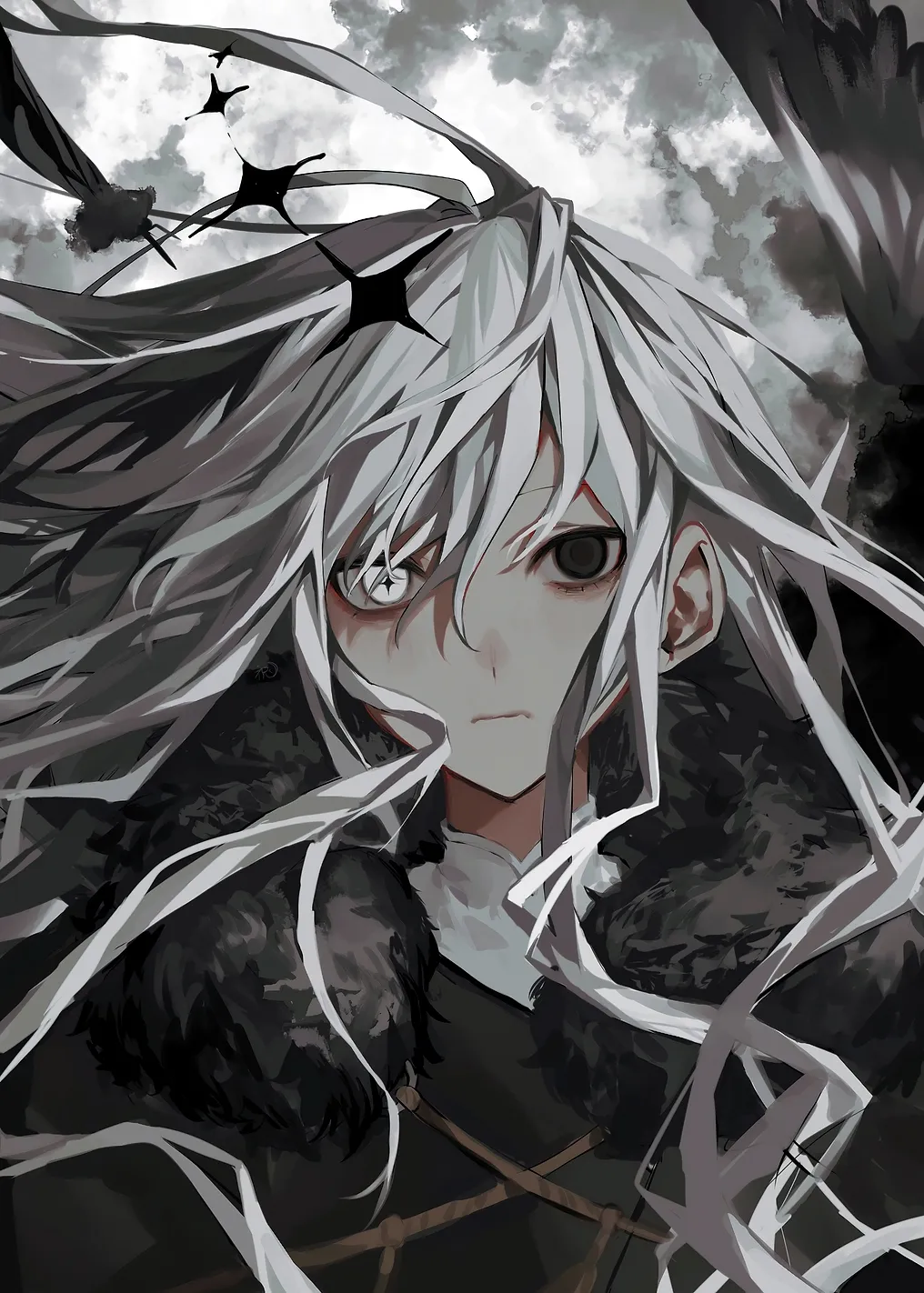 Monochrome Anime Character with Heterochromia