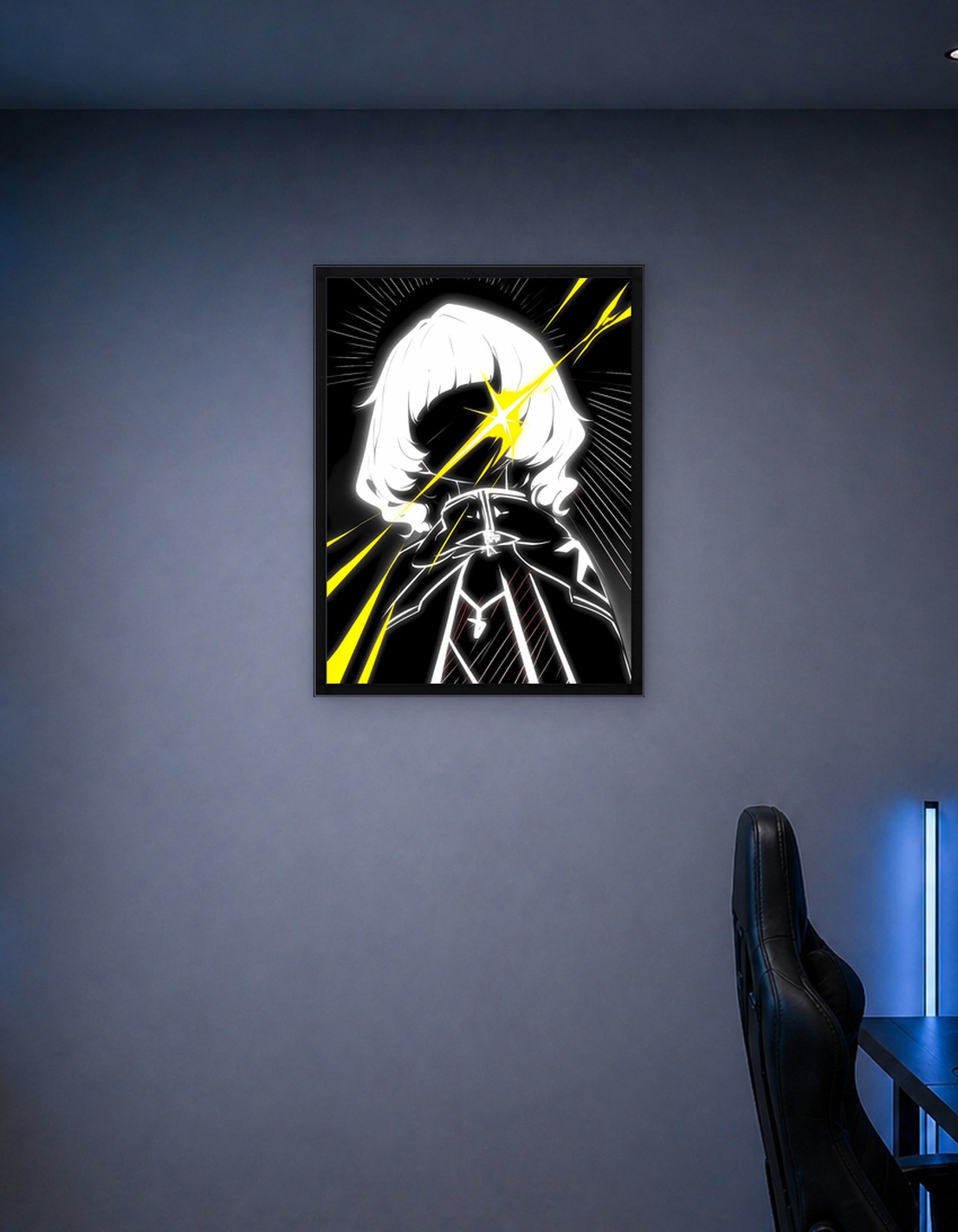 Monochrome Anime Character with Yellow Light