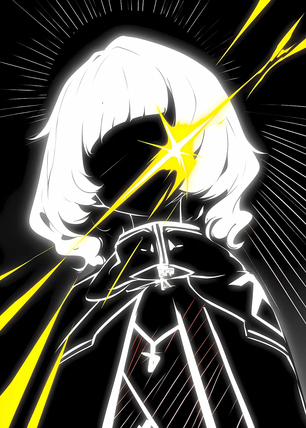 Monochrome Anime Character with Yellow Light