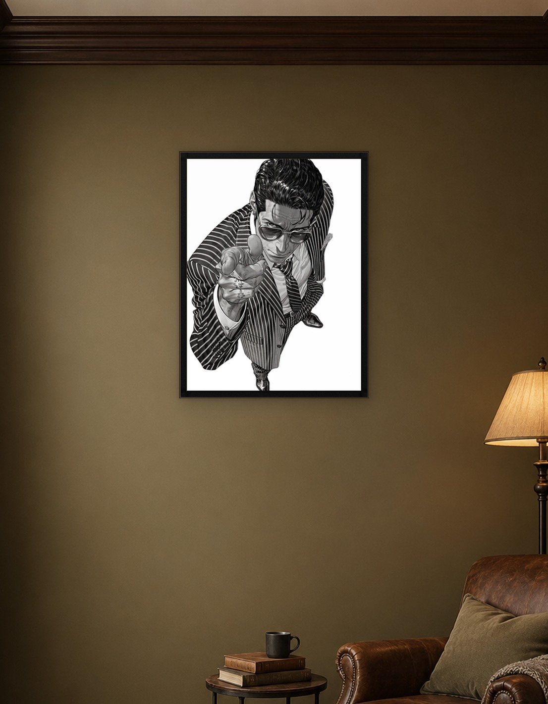 Monochrome Yakuza Man in Suit Pointing Finger