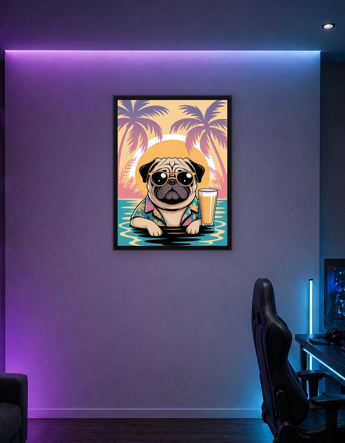 Pug in Pool with Beer