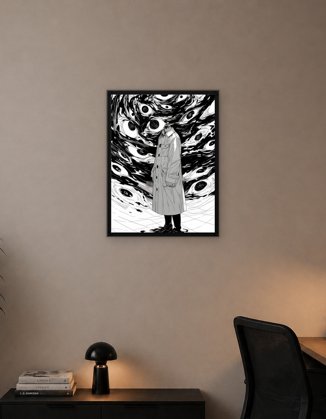 Man in Trench Coat with Many Eyes