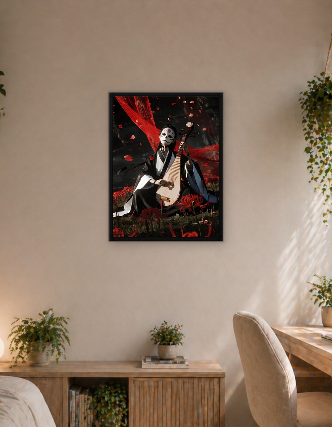 Masked Musician in Red Spider Lily Field