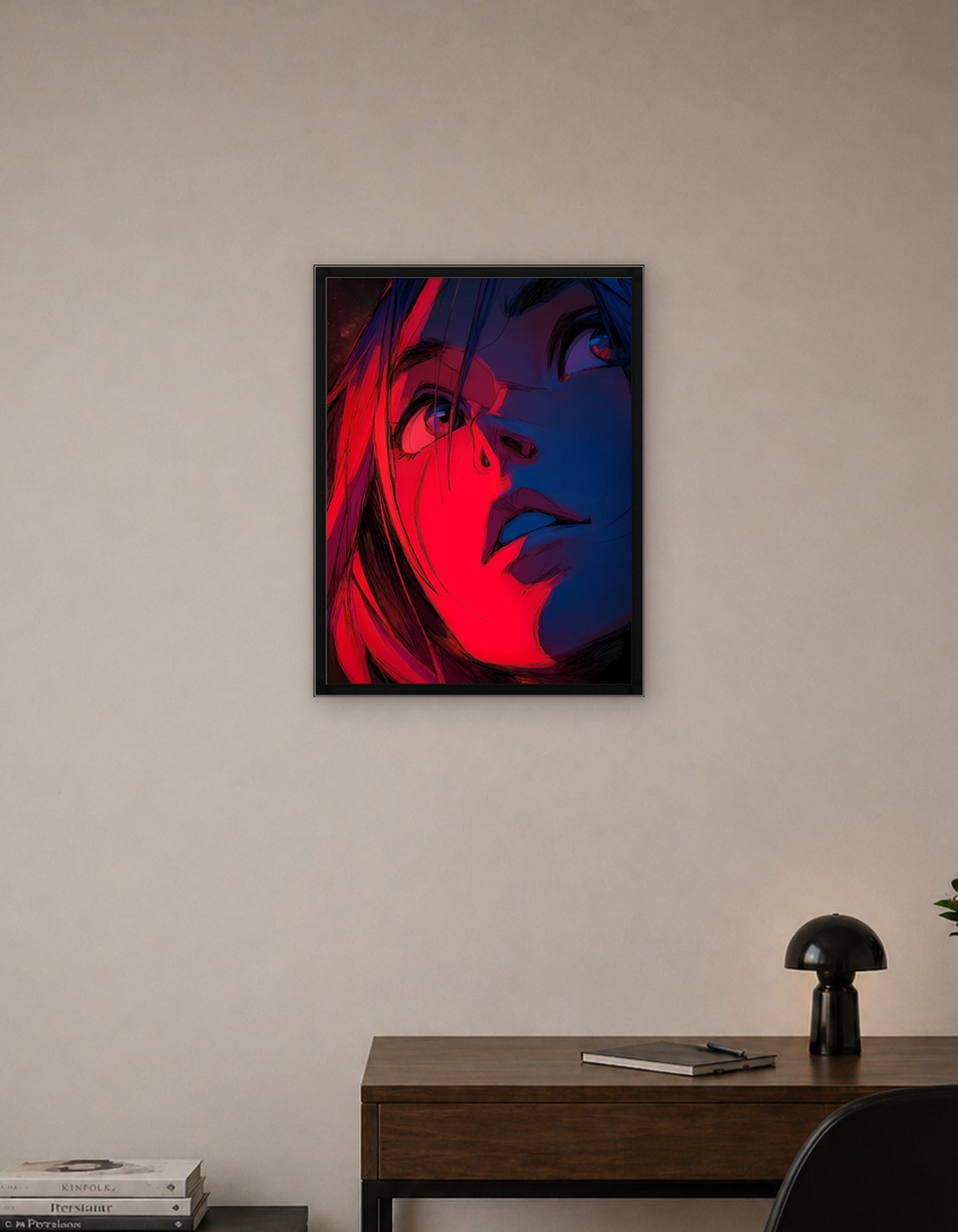 Intense Gaze: Red and Blue Portrait