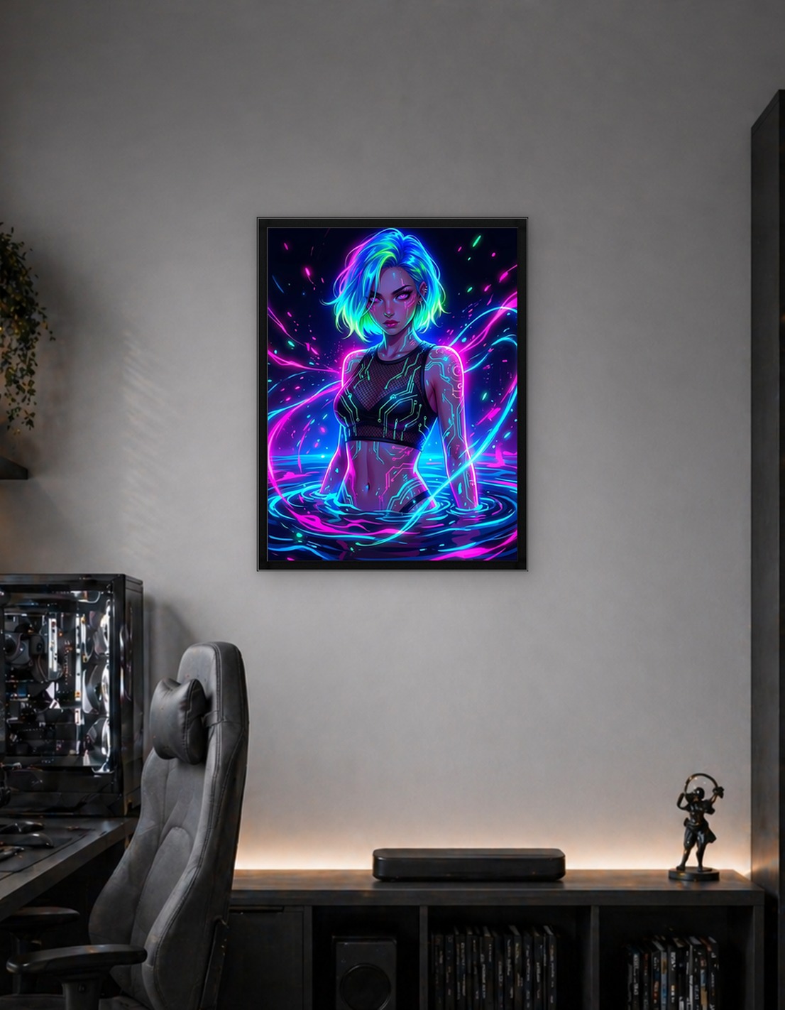 Neon Cyberpunk Girl in Water
