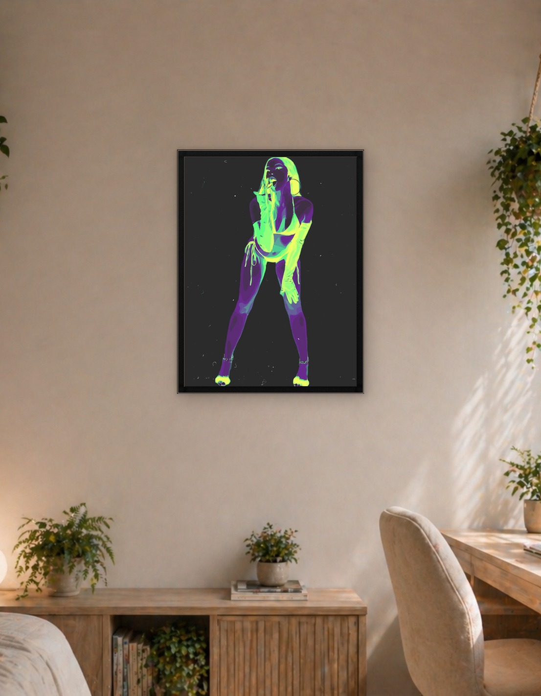 Neon Woman in Bikini and Gloves