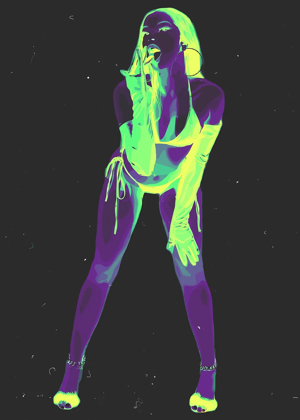 Neon Woman in Bikini and Gloves