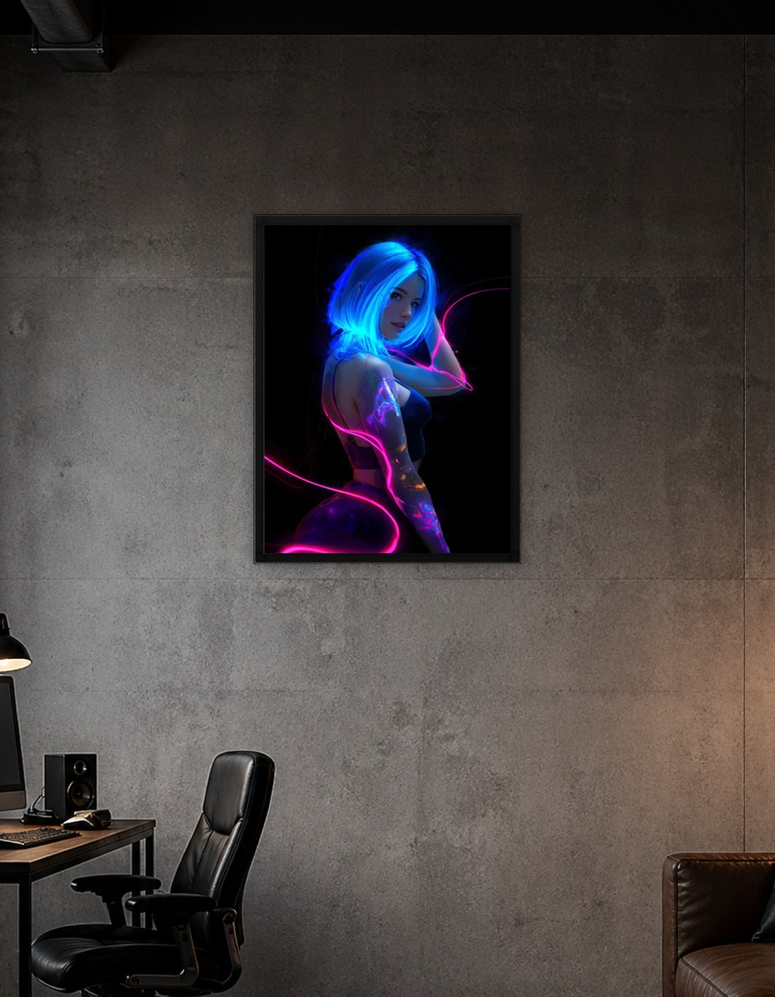 Neon Cyberpunk Woman with Blue Hair