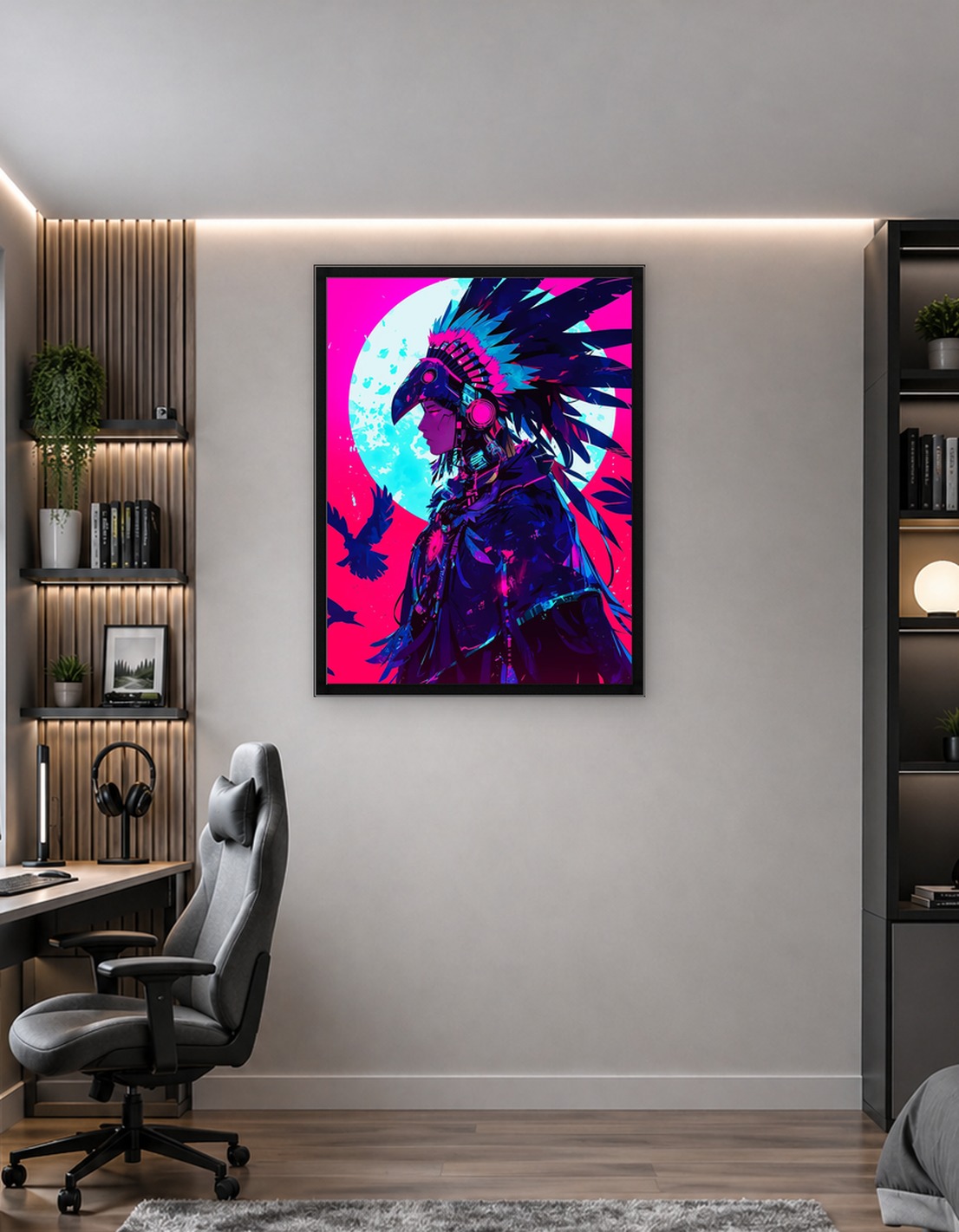 Neon Cyberpunk Tribal Warrior Illustration