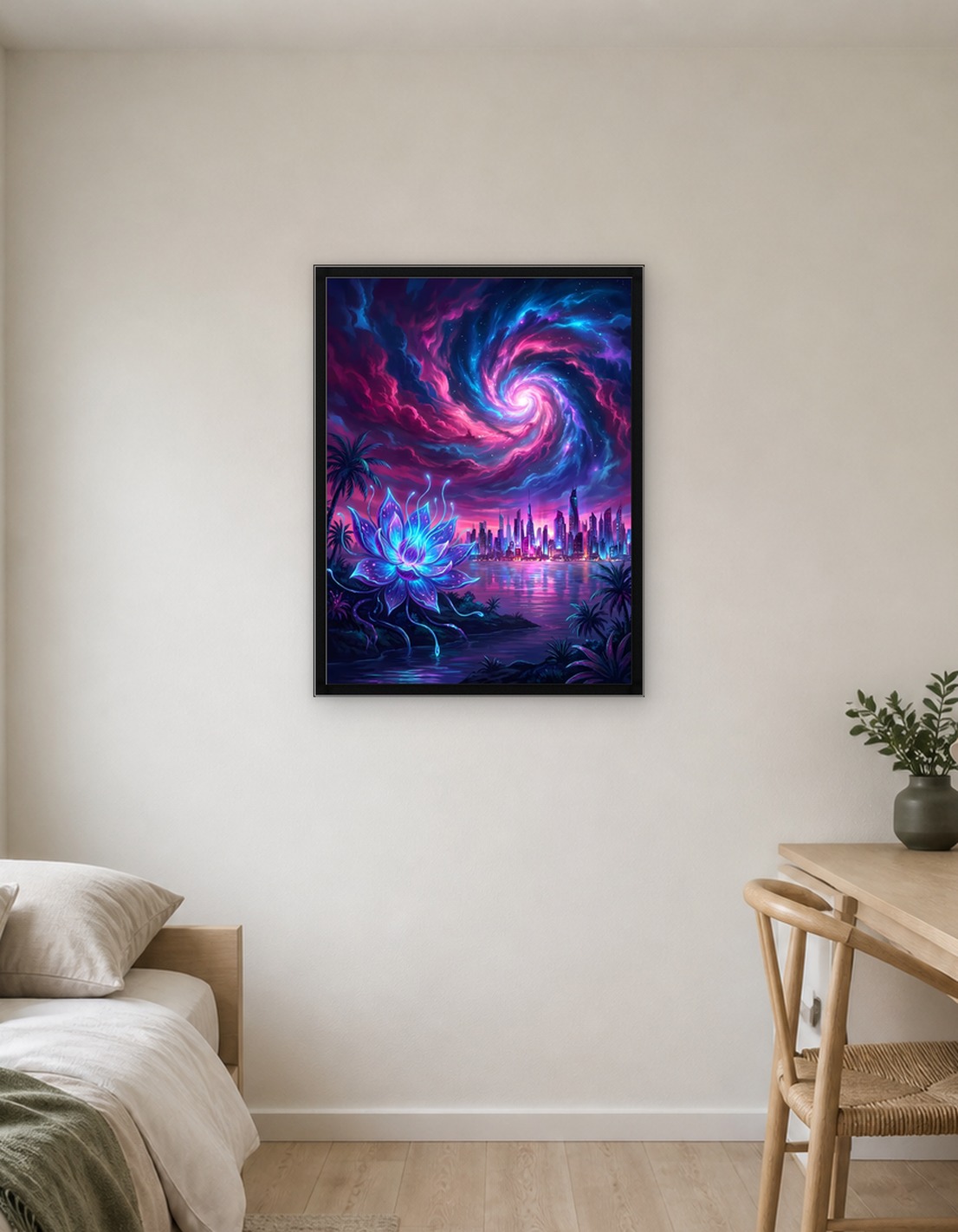 Neon Lotus Cityscape Dreamscape