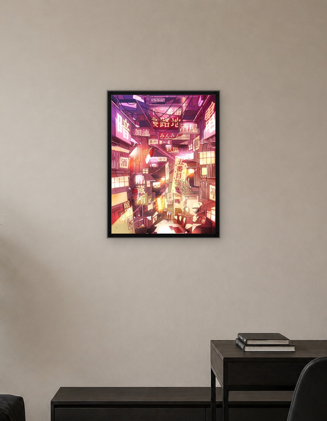 Neon-lit Japanese Alleyway Digital Art