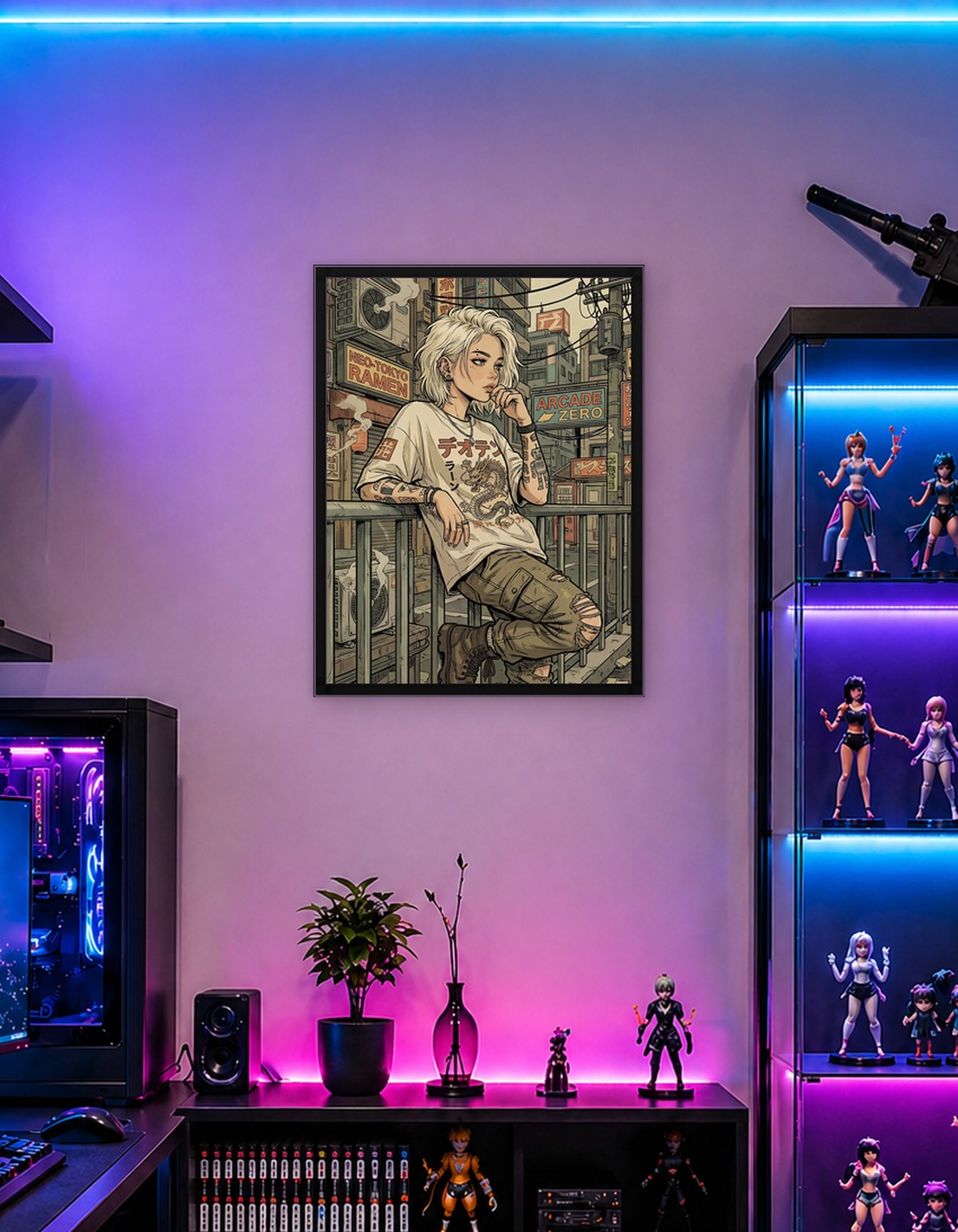 Neo-Tokyo Street Girl in Cyberpunk Anime City